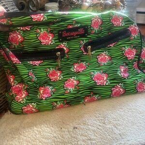 Betsey Johnson Green and Pink Floral Travel Bag